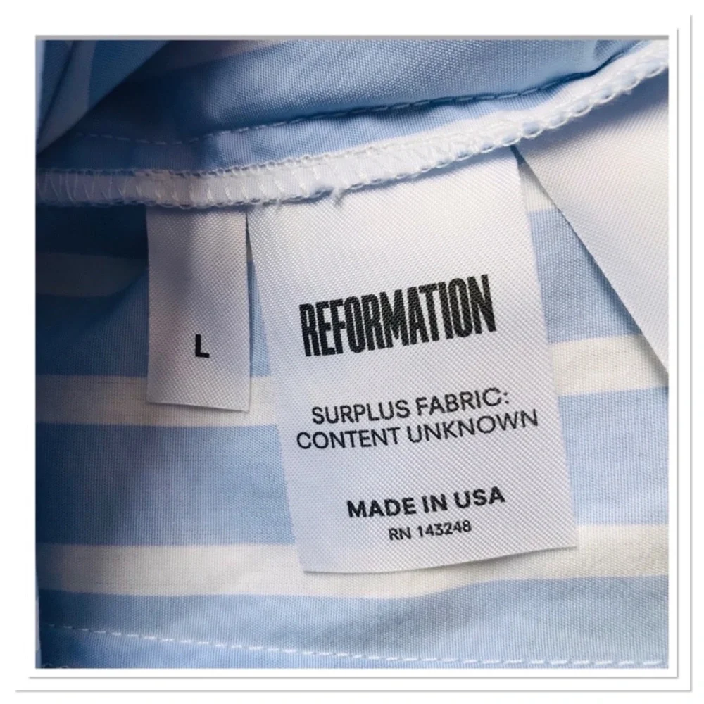 Reformation Etta Top In Lydia Striped Ruffle Edge Button Up Front Blue Size L - Picture 9 of 10